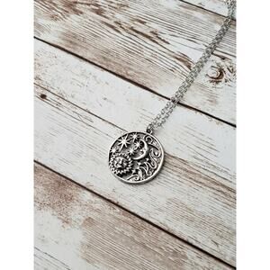 Sun & Moon Silver Tone Pendant Necklace - Brand New